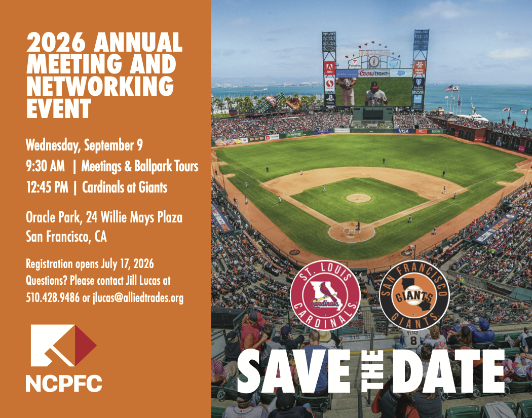 Save the Date graphic for the 2026 NCPFC Annual Meeting and Networking Event on September 9 at Oracle Park, San Francisco.