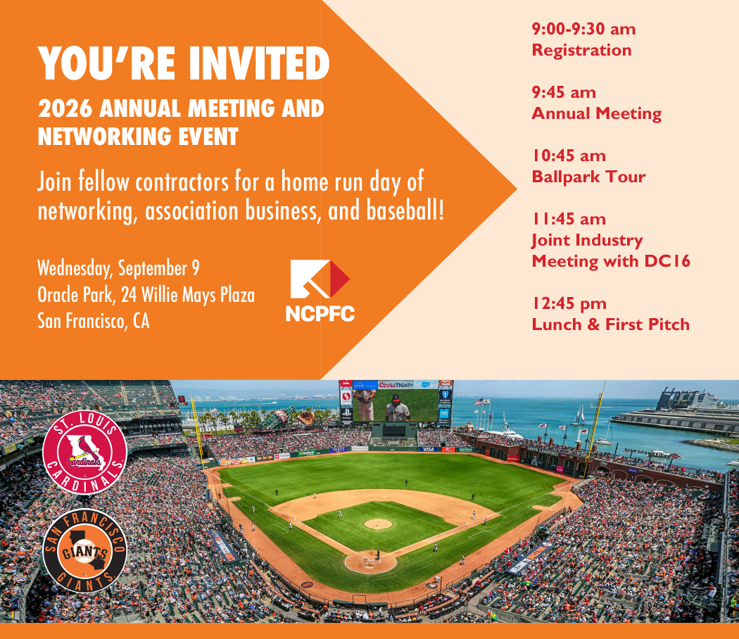 Save the Date graphic for the 2026 NCPFC Annual Meeting and Networking Event on September 9 at Oracle Park, San Francisco.